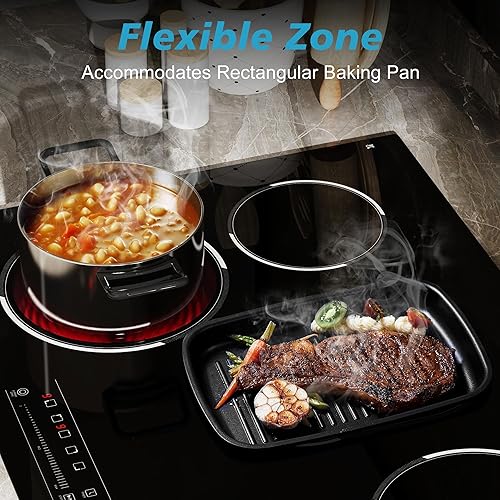 Miniatura 3 de Placa eléctrica de 5 quemadores, 30 pulgadas 8400 W, estufa eléctrica incorporada, placa de cerámica de vidrio con zona expandida, control táctil