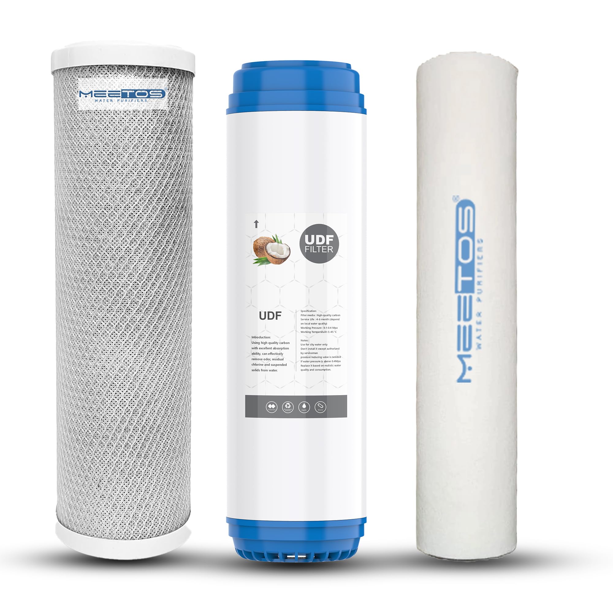 MEETOS CTO GAC PP Spun Carbon Filter 10 Inch Set Replacement Filters for Under Sink and Commercial RO Water Purifier - 3 Pieces-picture-29