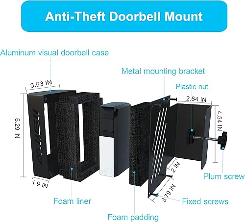 Miniatura 6 de Bleu Clair Soporte antirrobo para timbre de puerta, todo de metal, sin necesidad de taladrar, no bloquear el timbre, sensor de movimiento,