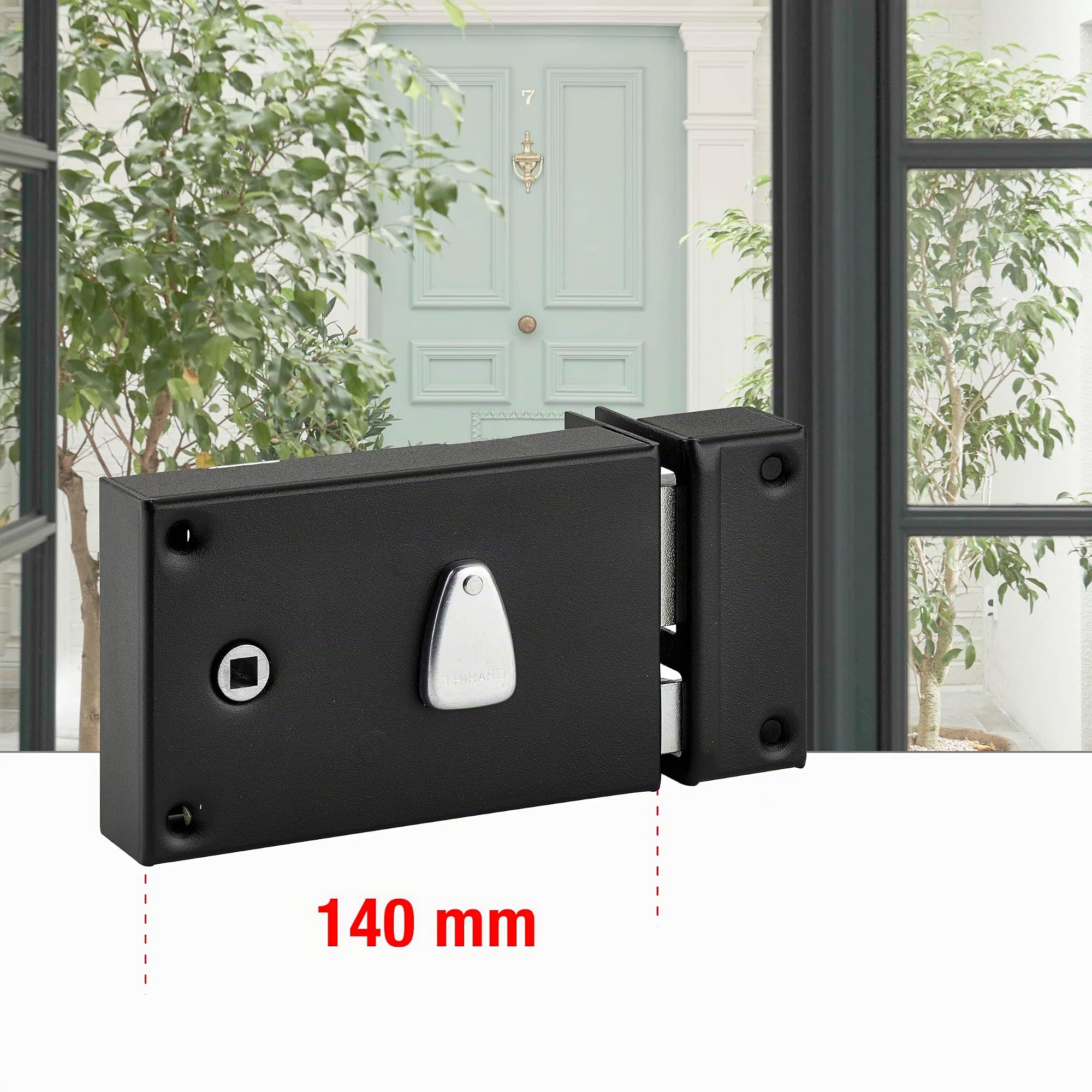 THIRARD - Serrure Horizontale en Applique 6 Gorges à Fouillot pour Entrée Droite - Axe 56 mm - Carré 7 mm - 140 x 88 mm - Noir - 2 Clés - Coffre et Gâche Acier Cambré | Serrure à fouillot 6 gorges horizontale droite