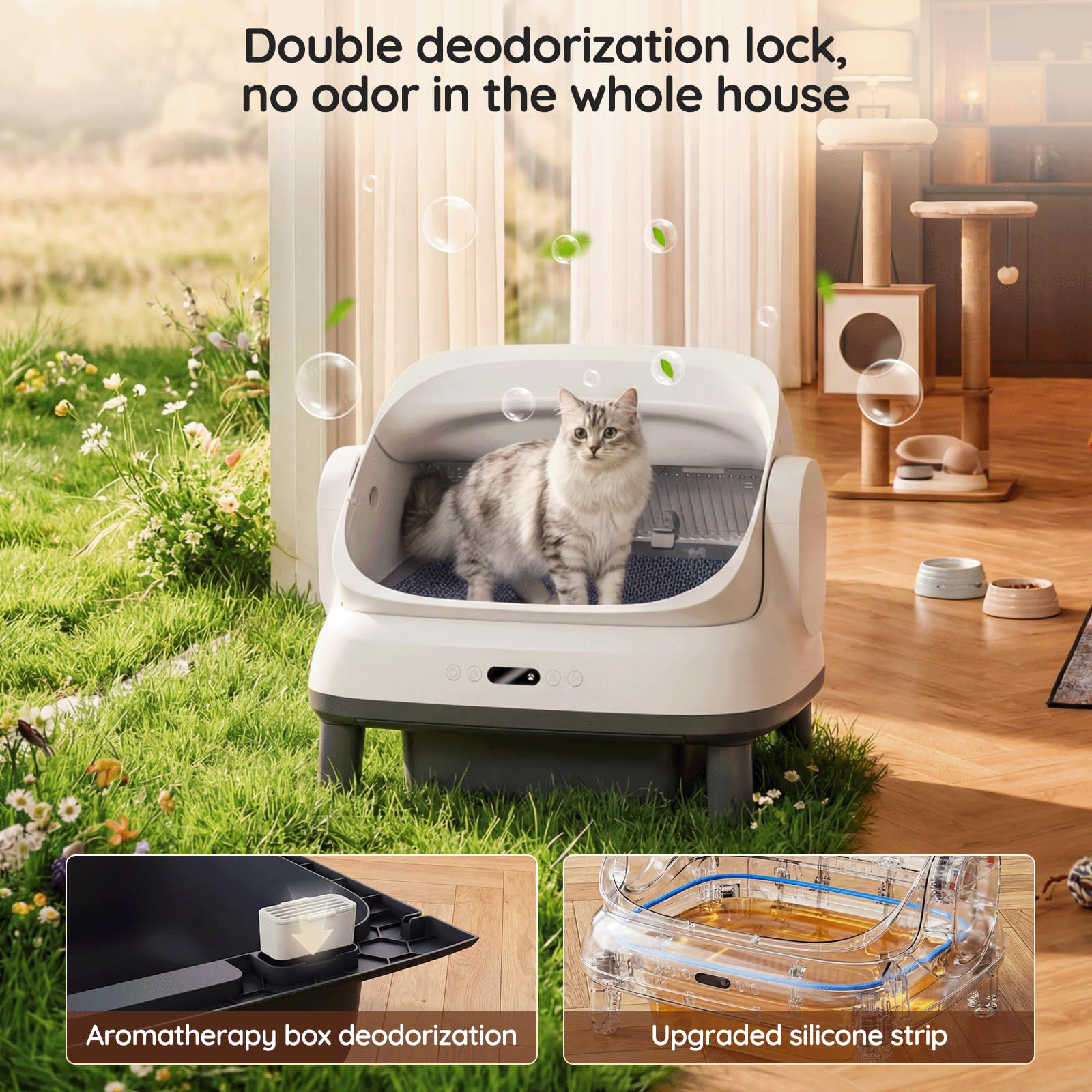 Litière Auto-Nettoyante 120L XXXL, Bac à Litière Automatique avec Application & Élimination des Odeurs, Litière Électrique pour Chat avec Protection 8-en-1, Idéal pour Grands Chats & Foyers Multi-Chat