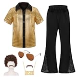 Kids Disco Costume Sequins Shirts for Boys 6PCS Kids 60s 70s Disco Costume for Halloween Party Dress Up