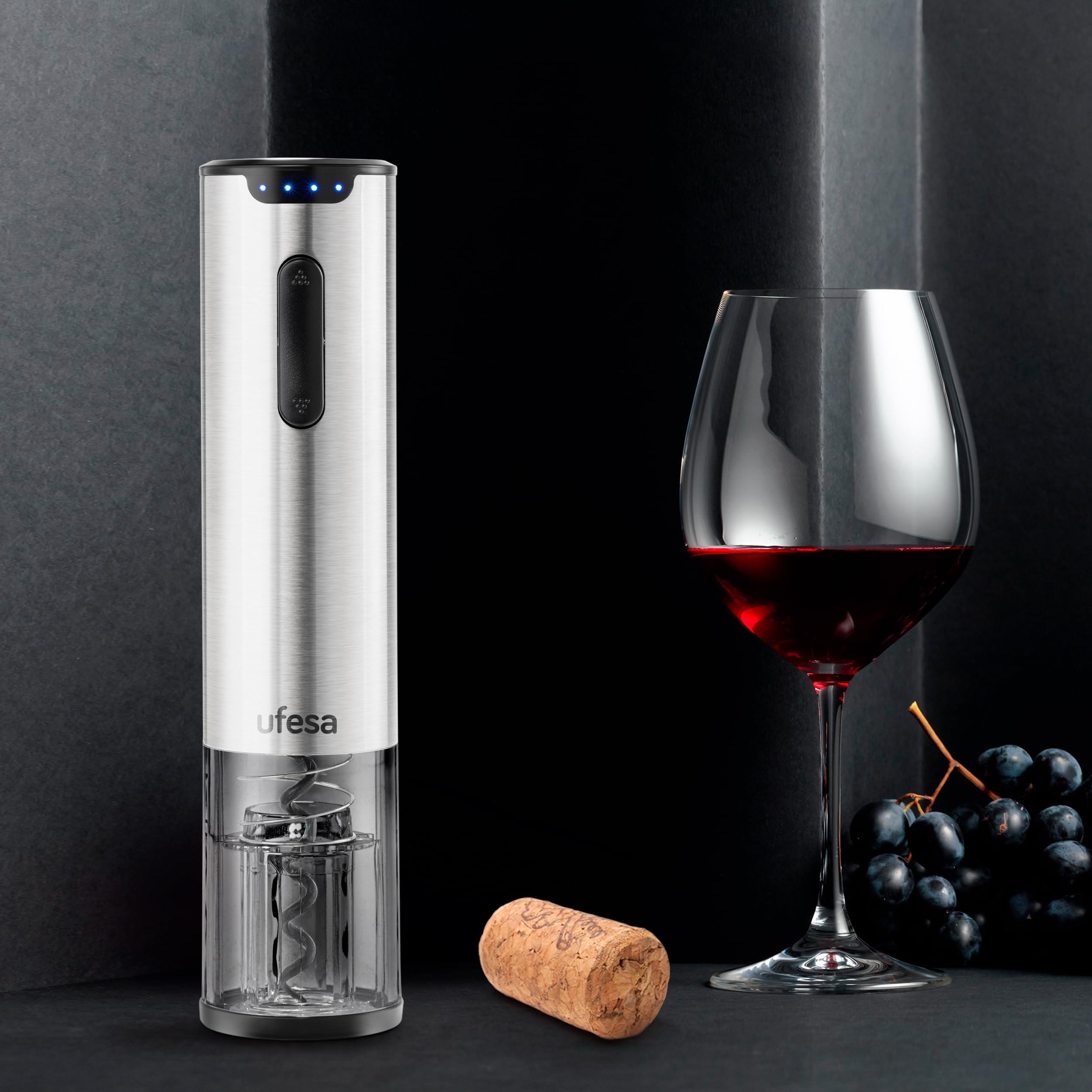 Ufesa EasyClassy Cavatappi elettrico con valigetta, apribottiglie vino LED, tappo antigoccia, estrattore d'aria, batteria Ni-MH, wireless, USB-C