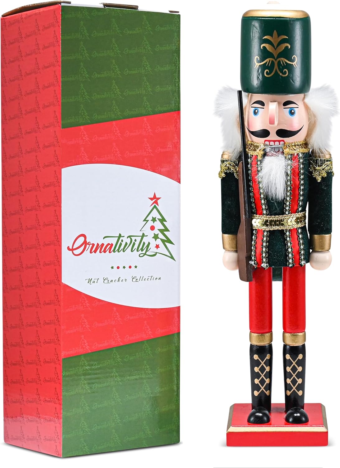 Ornativity Christmas Toy Soldier Nutcracker – Red and Black Wooden Nutcracker Soldier with a Rifle Gun Xmas Themed Holiday Nut Cracker Doll Figure Decorations 15"