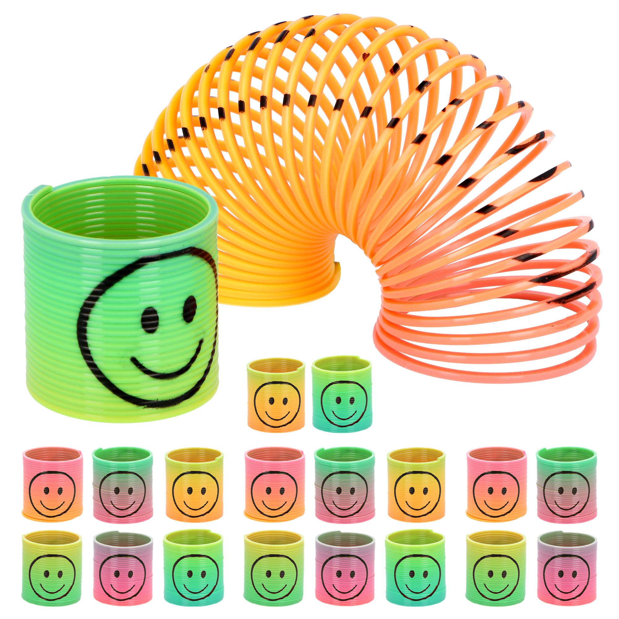 HENBRANDT 48 x Mini Rainbow Magic Spring with Smile Face for Kids Mini Spring Toys Party Bag Favours Loot Bag Fillers Lucky Dip Favours Stocking Fillers for Boys and Girls