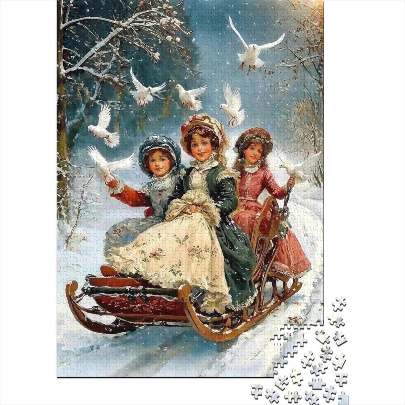 Winter Sleigh Ride Jigsaw Puzzles Puzzles for Adults Kids. 1000 Pieces Impossible Challenge Toy Educational Game Home Decoration for Educational Games Gifts 38x26cm/1000pcs