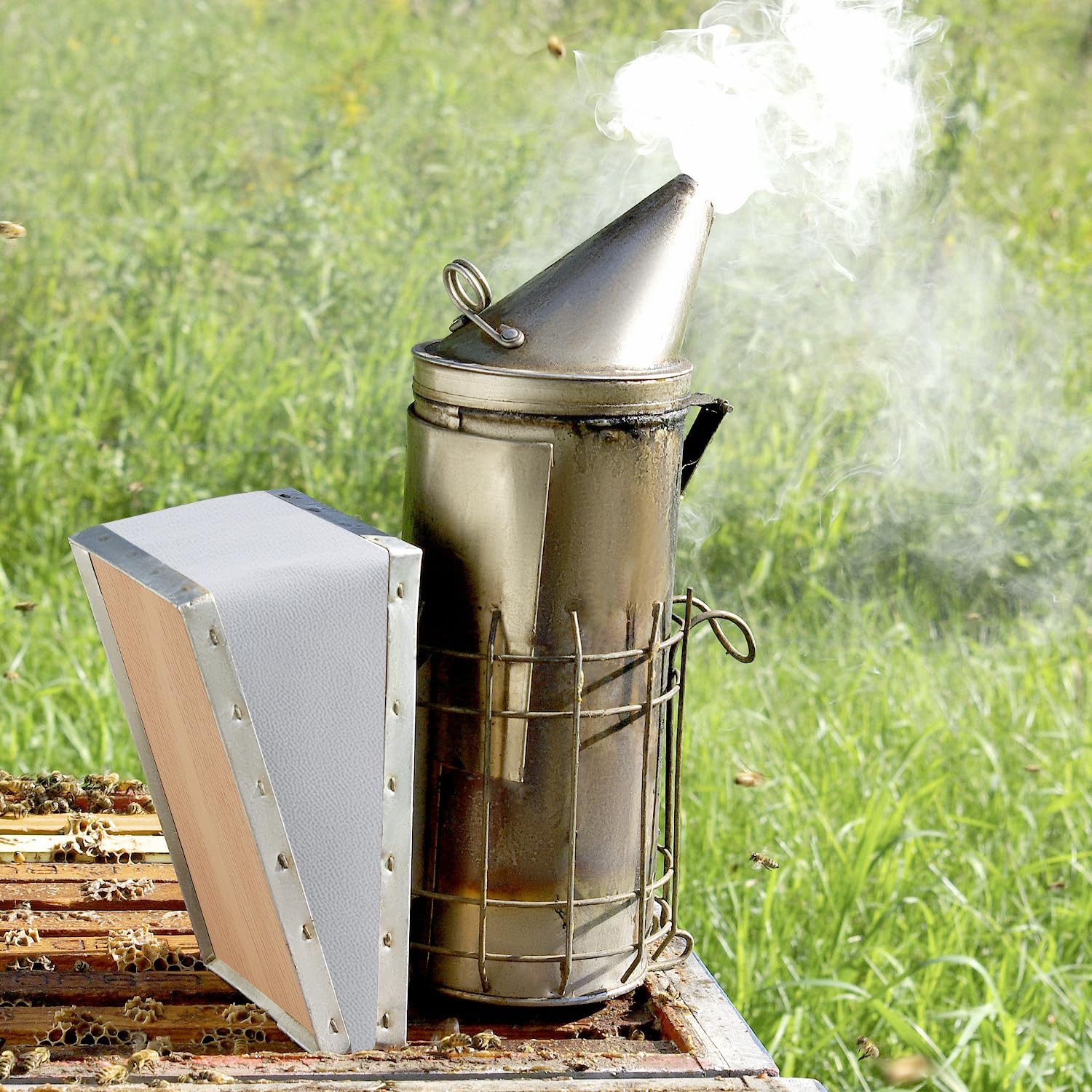 QWORK® Fumeur Bee Hive en acier inoxydable, fumeur d'abeille, fournitures d'apiculture