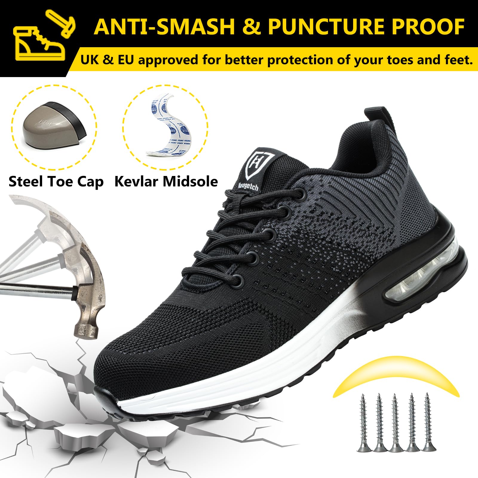 Baofular Scarpe Antinfortunistiche Uomo Donna Leggere Scarpe da Lavoro Comode Scarpe Sicurezza Antiscivolo Traspiranti