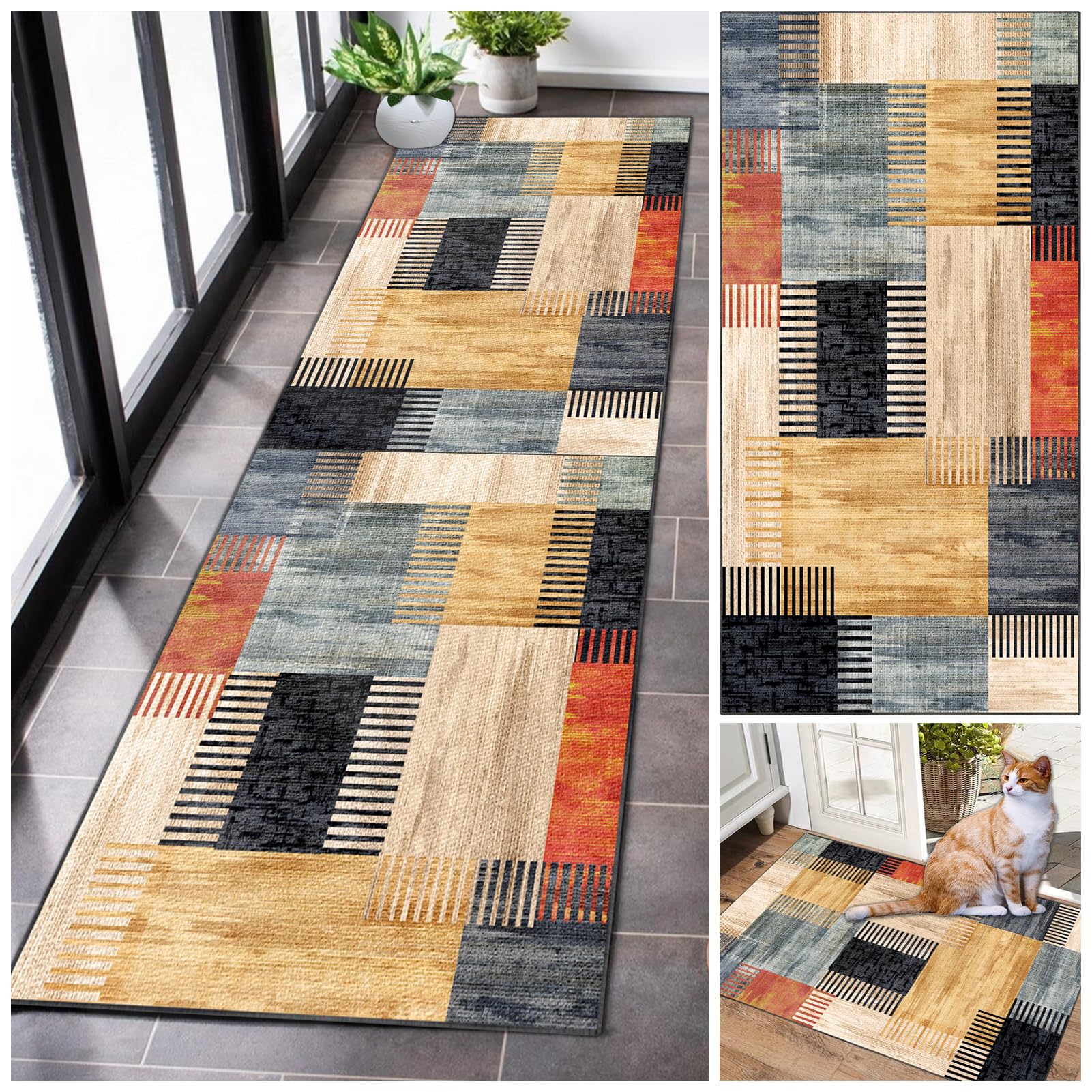 Runner Rugs for Hallway Long Non Slip Kitchen Rubber Back Carpet Runners Washable Hall Rug Carpet Floor Mat Narrow Corridor Carpet for Living Room Entryway Laundry Room Bedroom Hallway 80 x 260 cm