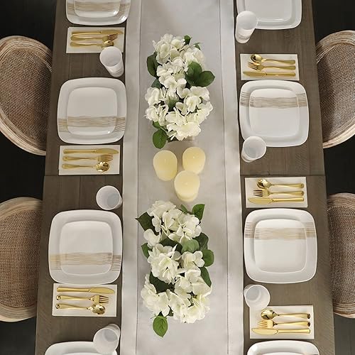 Miniatura 5 de R-kay Platos desechables para fiestas platos de plástico dorados 20 platos de cena de 1025 pulgadas y 20 platos de ensaladapostre de 75 pulgadas