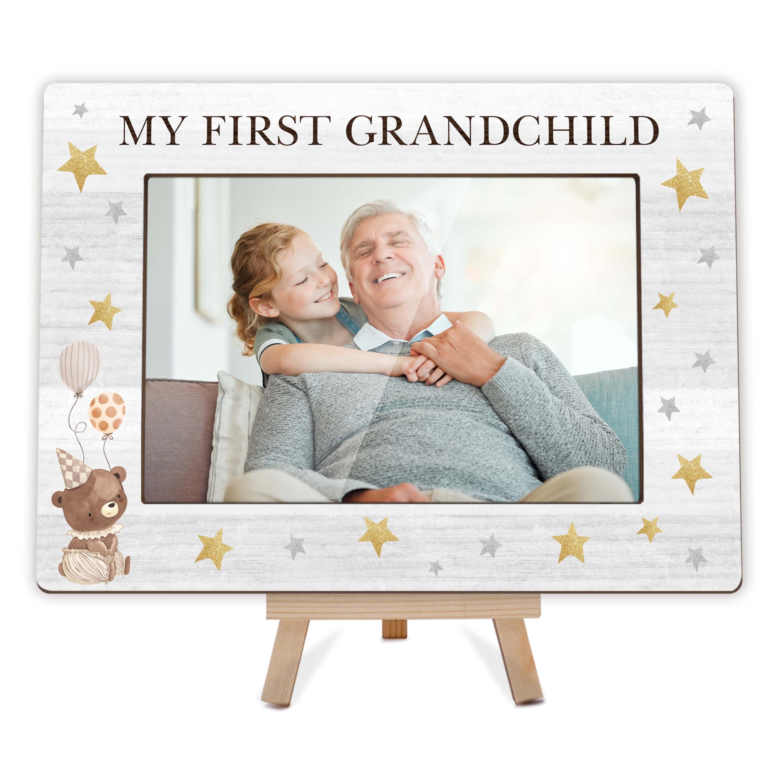 patcate My First Grandchild Picture Frame, Rustic Grandparents Photo Frame Gift, First Time Granddad Fathers Day Present, 4x6 Inch Wooden Frames with