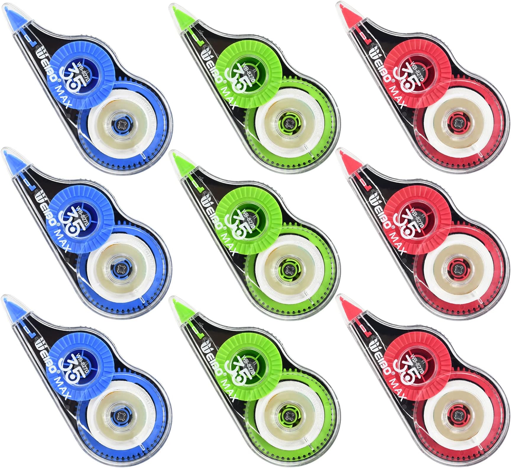 WEIBO Correction Tape Eraser, Easy To Use Applicator for Instant Corrections, For Office Administration, Note Taking, Marking, Crafting, Bullet Journal, Scrapbooking (Pack Of 9, 236" x 0.2", White)