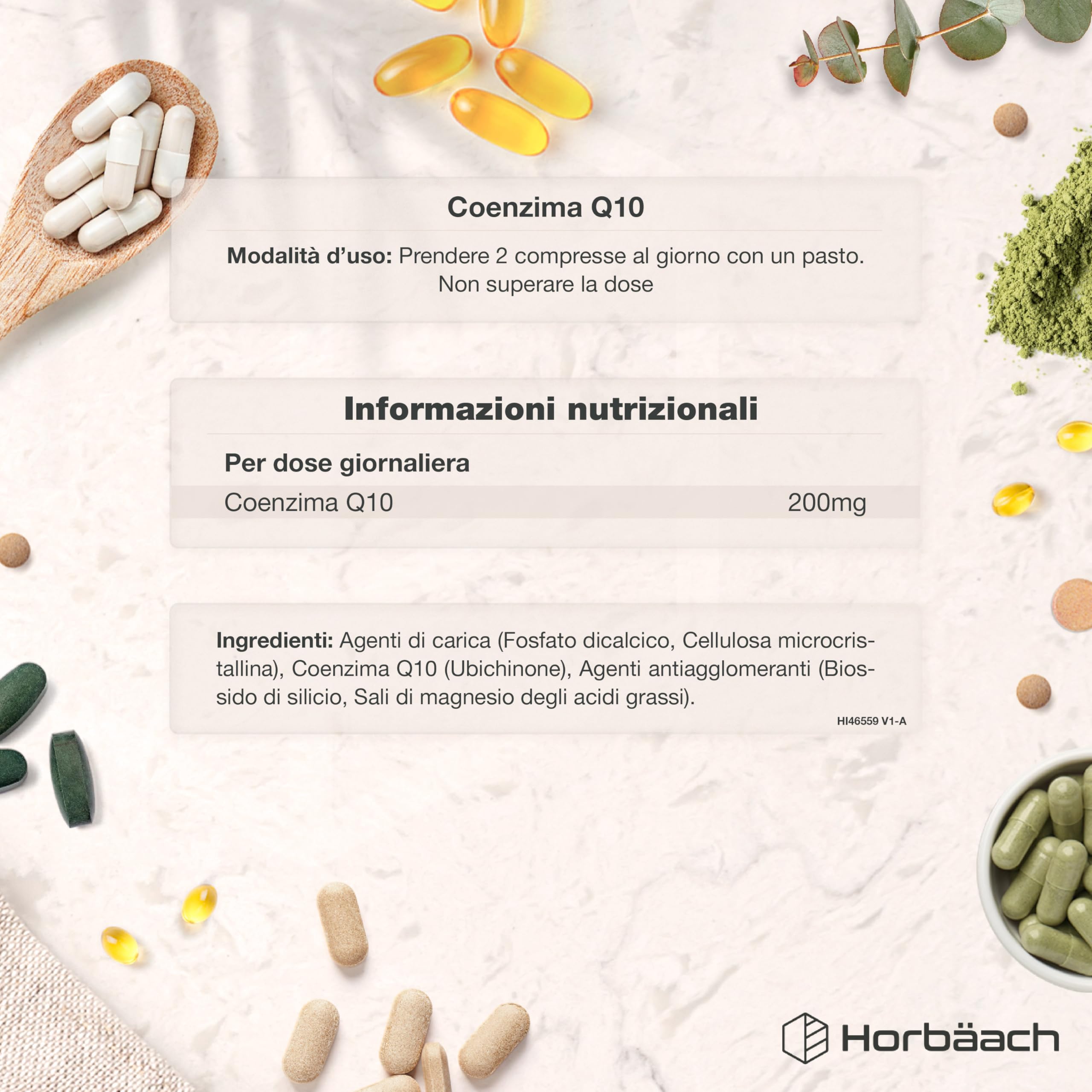 Coenzima Q10 200mg | CoQ10 200mg | 120 compresse | Adatto a vegetariani e vegani | Horbaach
