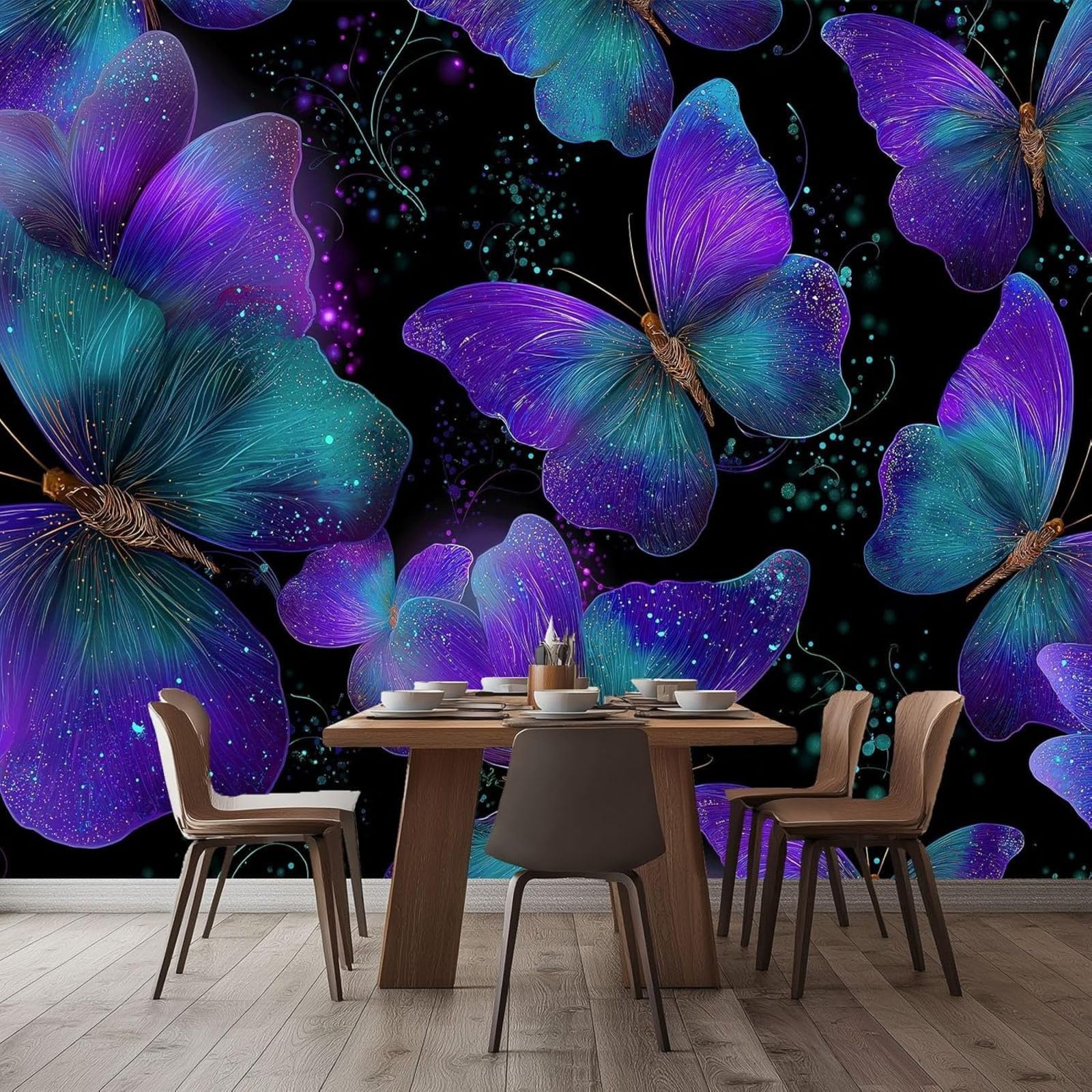 Pdghsdkgjh Boys 3D Mural Non-Woven Photo Wallpaper Fantasy Animals Painting Dreamy Butterfly Modern Picture For Children's Room (S Girls Teenagers), Purple Wall Picture Decoration For Living,150Cmx105cm Stickers - Frameles