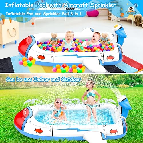 Miniatura 2 de Piscina infantil para niños pequeños, almohadilla de chapoteo para niños de 4 a 8 años, piscina inflable 3 en 1 de 68 pulgadas para niños, patio