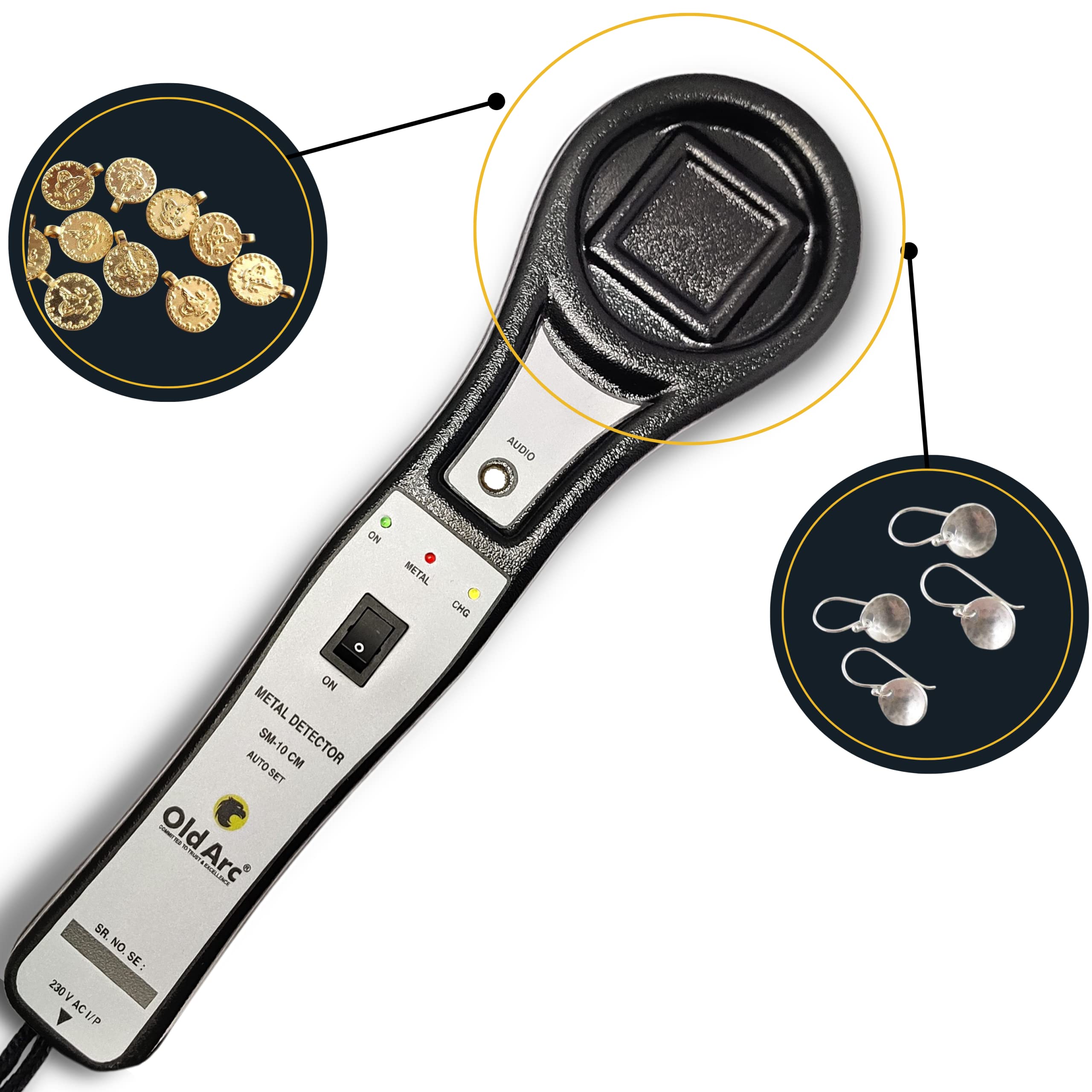 OldArc SM-10 Gold Metal Detector | Body Checking Small Gold Detector Machine | Hidden Silver Gold Metal Detector Machine with Battery Charger | Jewelry Shop Factory Handheld Security Metal Detectors