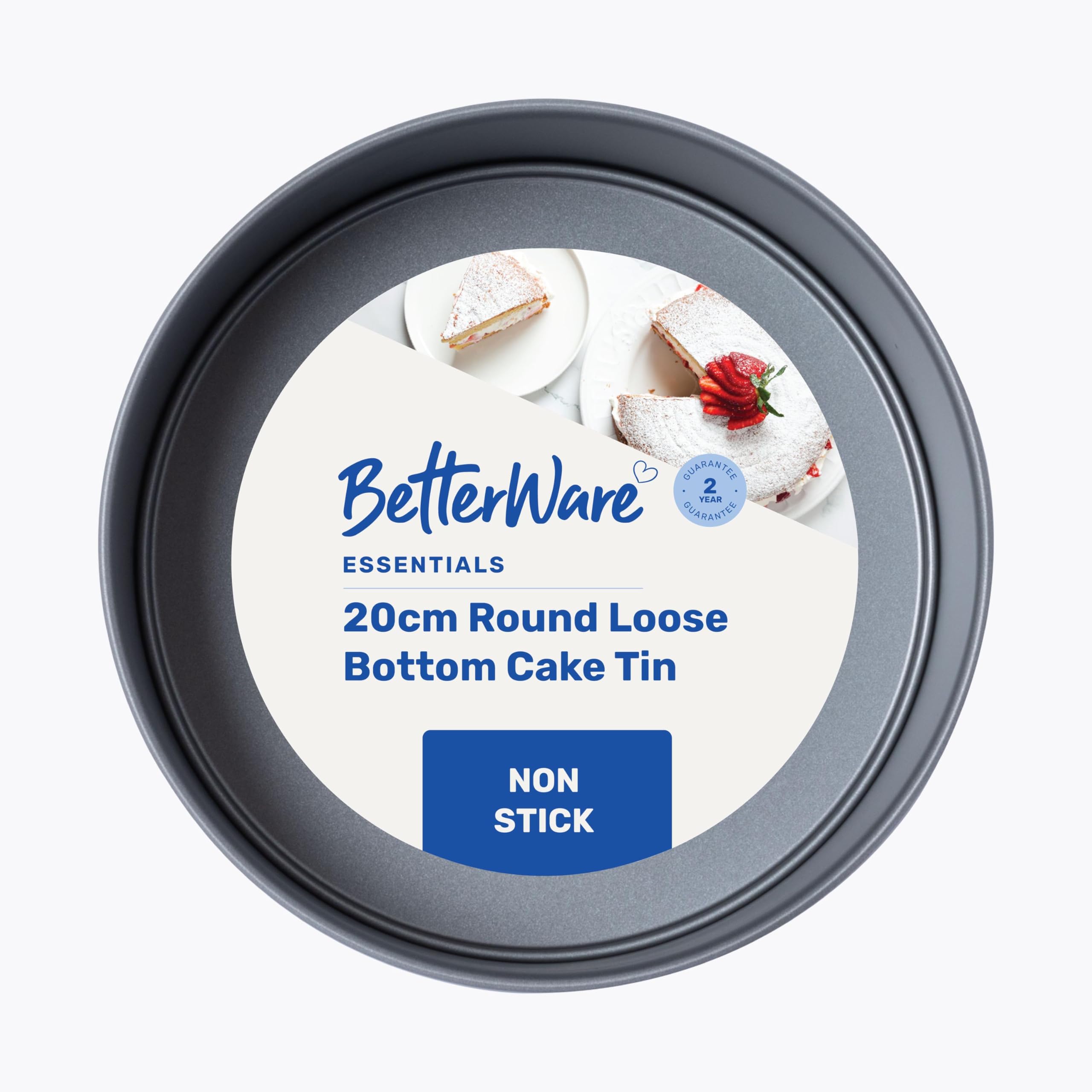 Betterware Silver Essentials 20Cm Non-Stick Cake Tin With Loose Bottom | Low-Carbon Steel | Dishwasher & Freezer Safe | Stackable Design