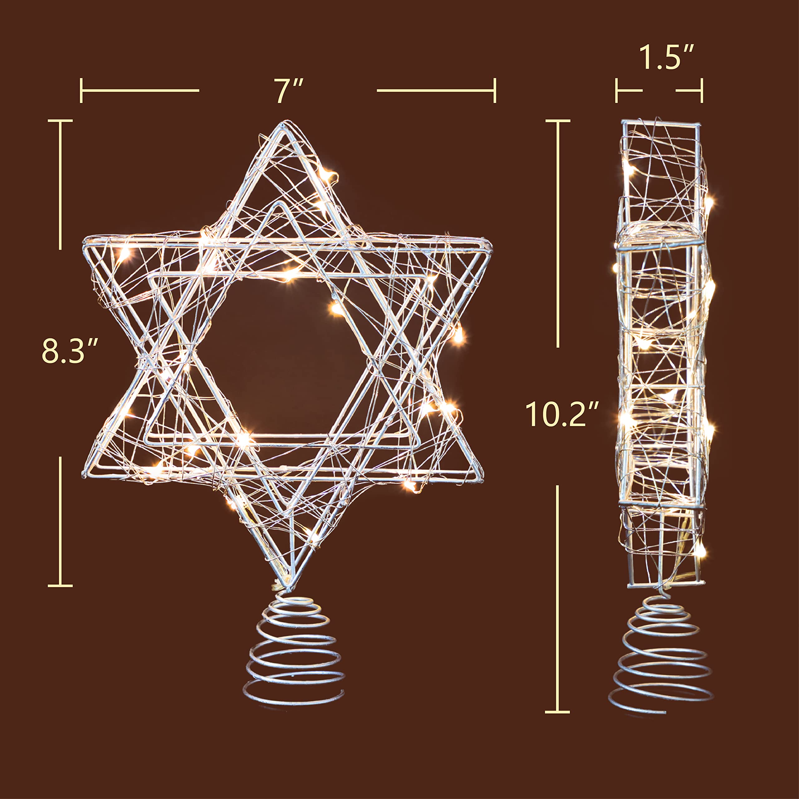 Holitown Star of David Christmas Tree Topper, Silver Hanukkah Star