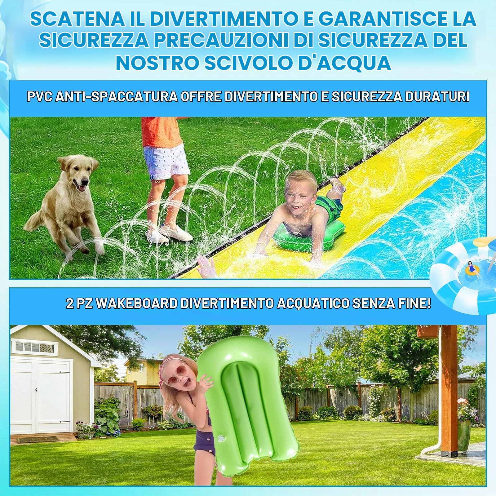 15.8 ft/480 cm Doppio Scivolo ad Acqua Doppio con 2 Bodyboards