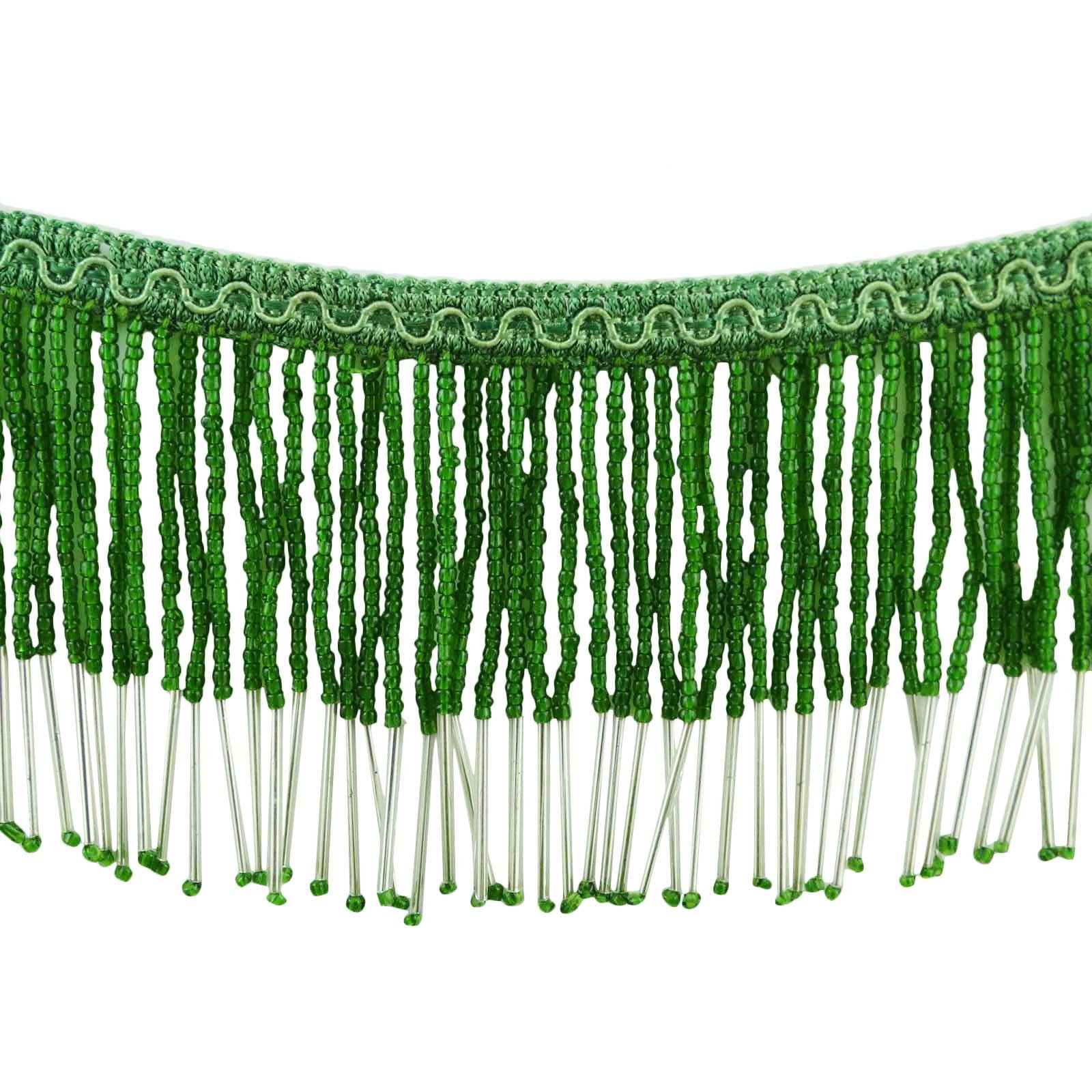 Knitwit Green And Silver Trim Ribbon Curtain Craft Supply Beaded Fringe Decorative Upholstery By The Yard