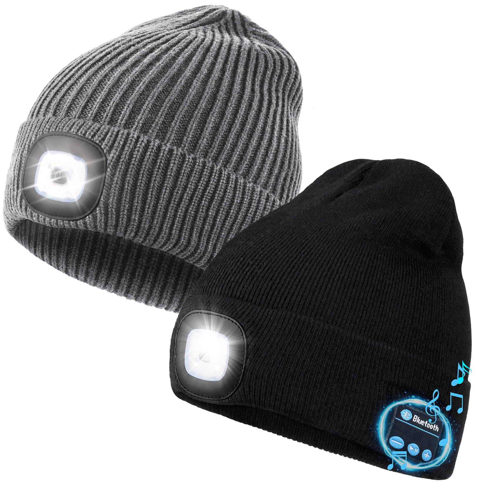 wmcaps Unisex LED Beanie with Light, USB Rechargeable LED Headlamp Hat Beanie, Winter Warm Knitted Hat for Men Him Dad Husband Father Dark Grey
