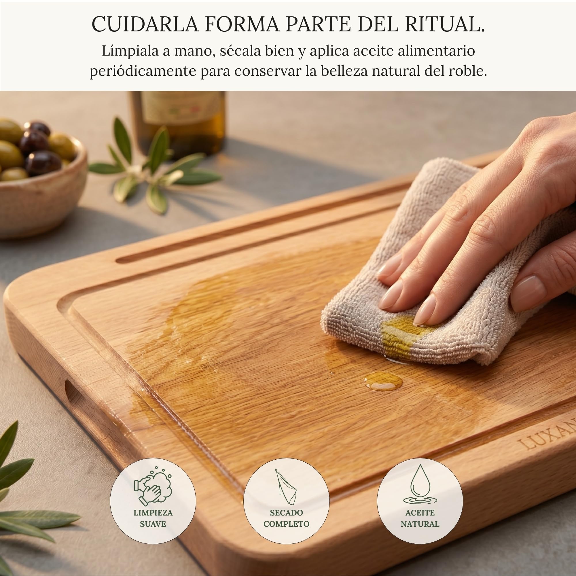Tabla De Cortar Madera Roble Macizo Profesional 42x30cm Soporte Tablet Integrado Tabla Cocina Grande Reversible Bandeja Servir Quesos Embutidos Cutting Board Wood Antibacteriana FSC