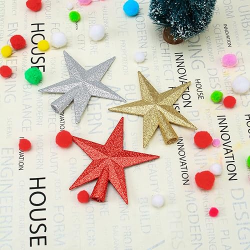 Miniatura 4 de Aneco Paquete de 3 adornos para árbol de Navidad de 6 pulgadas con purpurina para pequeños adornos de árbol de Navidad, dorado, plateado y rojo