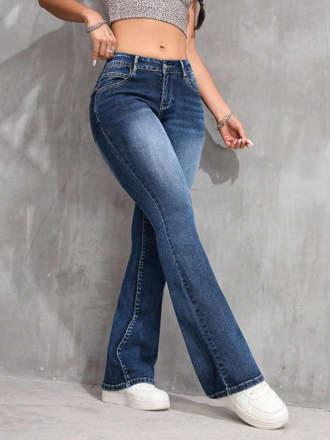 Flare Jeans for Women High Waisted Front Button Pocket Y2k Denim Pants 70S 90S Vintage Bell Bottom with Pockets