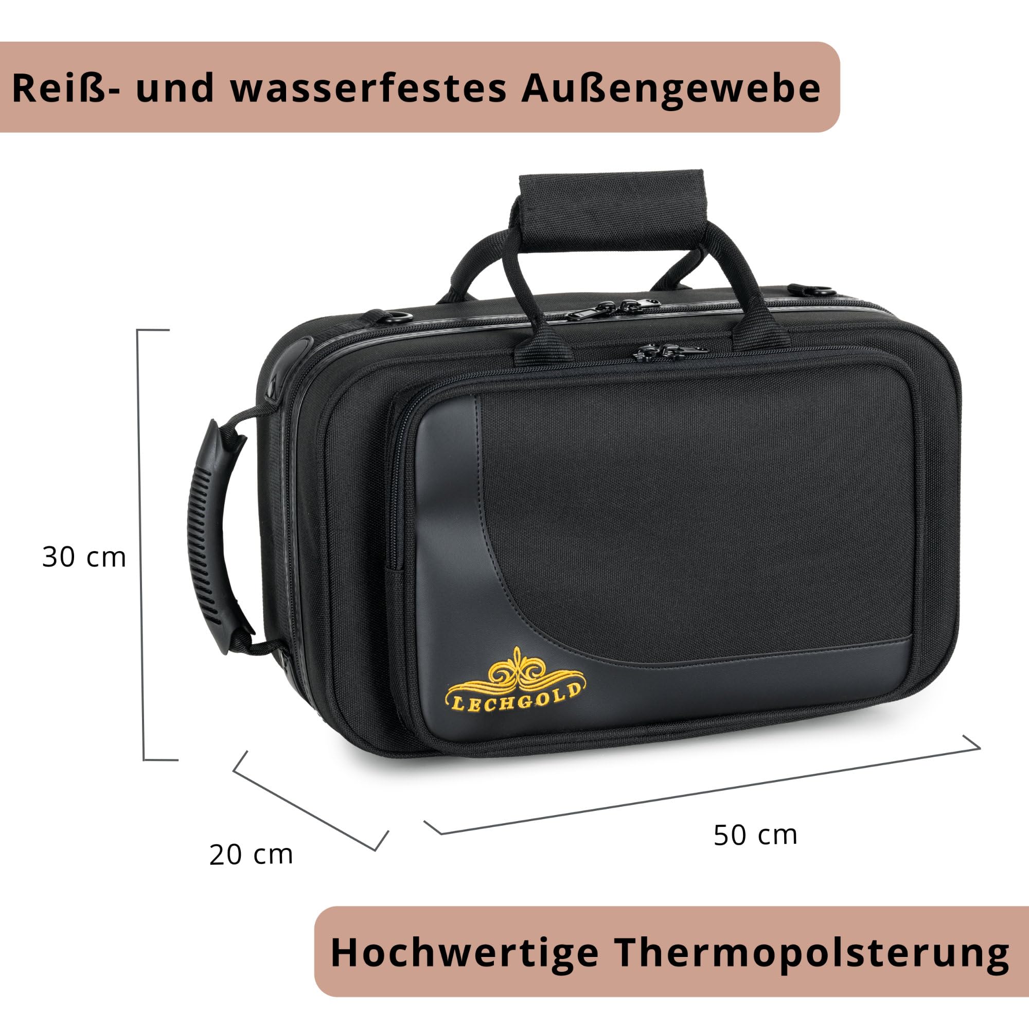 Étui Léger Lechgold Pour Bugle Bb - Lightcase Pour Tous Les Bugles Courants Avec Soupapes Perinet - Rembourrage Thermique - Poche Extérieure - Harnais De Sac À Dos - Embouchure Et Accessoires - Noir