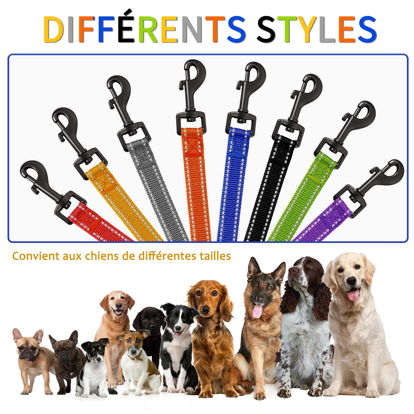COMSLE Longe pour Chien 3m / 5m /10m /15m /20m, Longue Laisse Réfléchissante pour Chien avec Poignée Rembourrée, Laisses de Dressage pour Chiens avec Crochet Solide de Petites à Grandes Taille