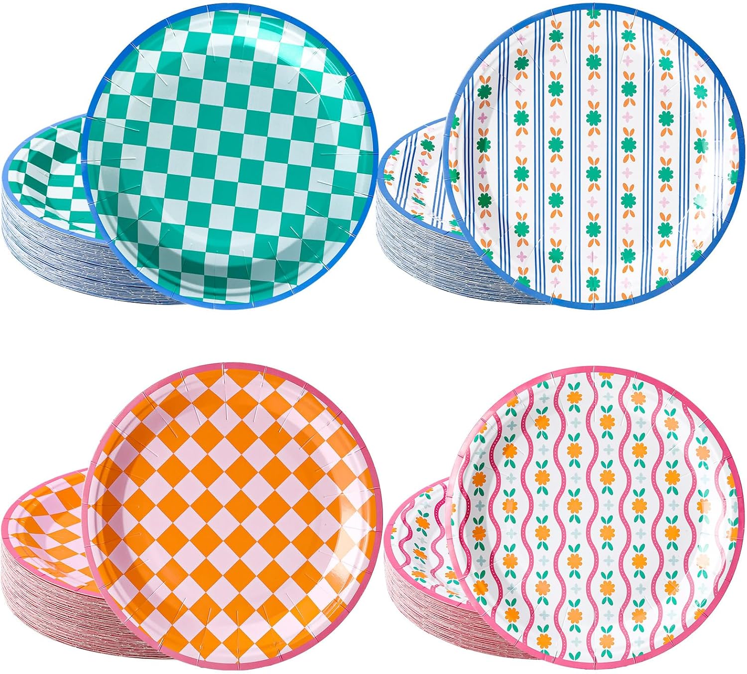 Qinyoung 100 Pcs Italian Summer Paper Plates 9" Floral Stripe Disposable Plates Bachelorette Party Supplies Last Toast Coast Tableware for Beach Pool Party Birthday Baby Shower Cocktail(Classic)