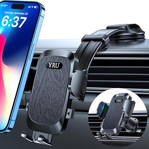 YRU Soporte de teléfono para automóvil Brazo de aluminio ajustable y flexible para 2025 Soporte de teléfono celular para salpicadero del automóvil,