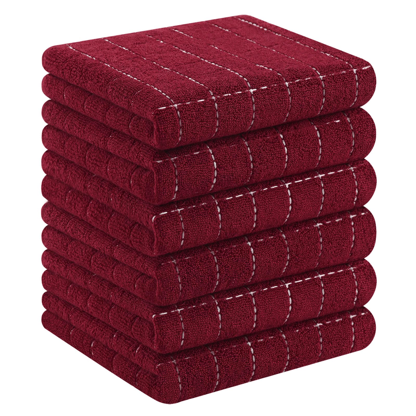 Homaxy 100% Cotton Terry Kitchen Towels, 6 Pack, Burgundy | Ultra Soft and Absorbent Dish Towels for Kitchen, Suitable for Drying and Washing Dishes