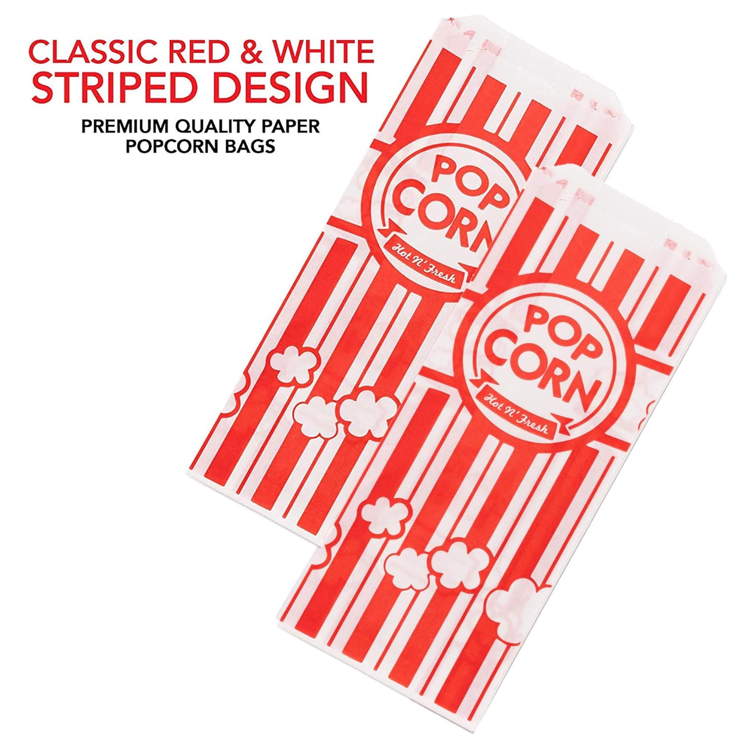 1 oz Paper Popcorn Bags Bulk (500 Pack) Small Red & White Pop-Corn Bag Disposable for Carnival Themed Party, Movie Night, Halloween, Popcorn Machine Accessories & Supplies, Individual Servings