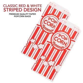 1 oz Paper Popcorn Bags Bulk (500 Pack) Small Red & White Pop-Corn Bag Disposable for Carnival Themed Party, Movie Night, Halloween, Popcorn Machine Accessories & Supplies, Individual Servings