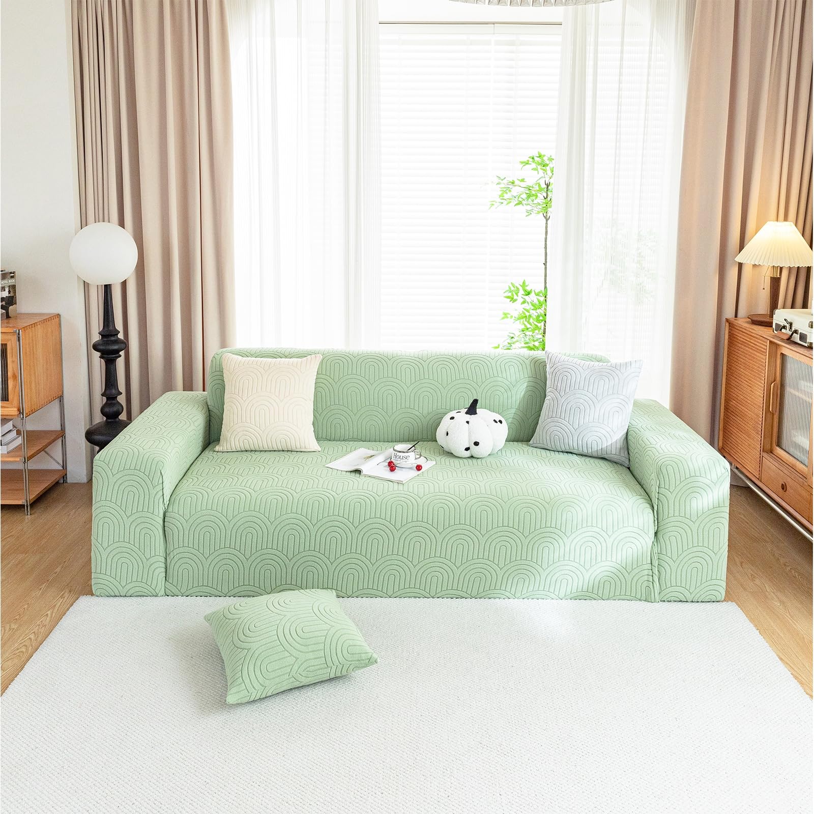 Housse de canapé antidérapante et extensible en jacquard souple lavable