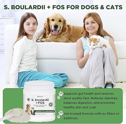 Miniatura 4 de S.boulardii + FOS - Polvo probiótico para mascotas para perros y gatos, 6.7 mil millones de UFC, apoyo intestinal e inmunológico, heces sueltas y