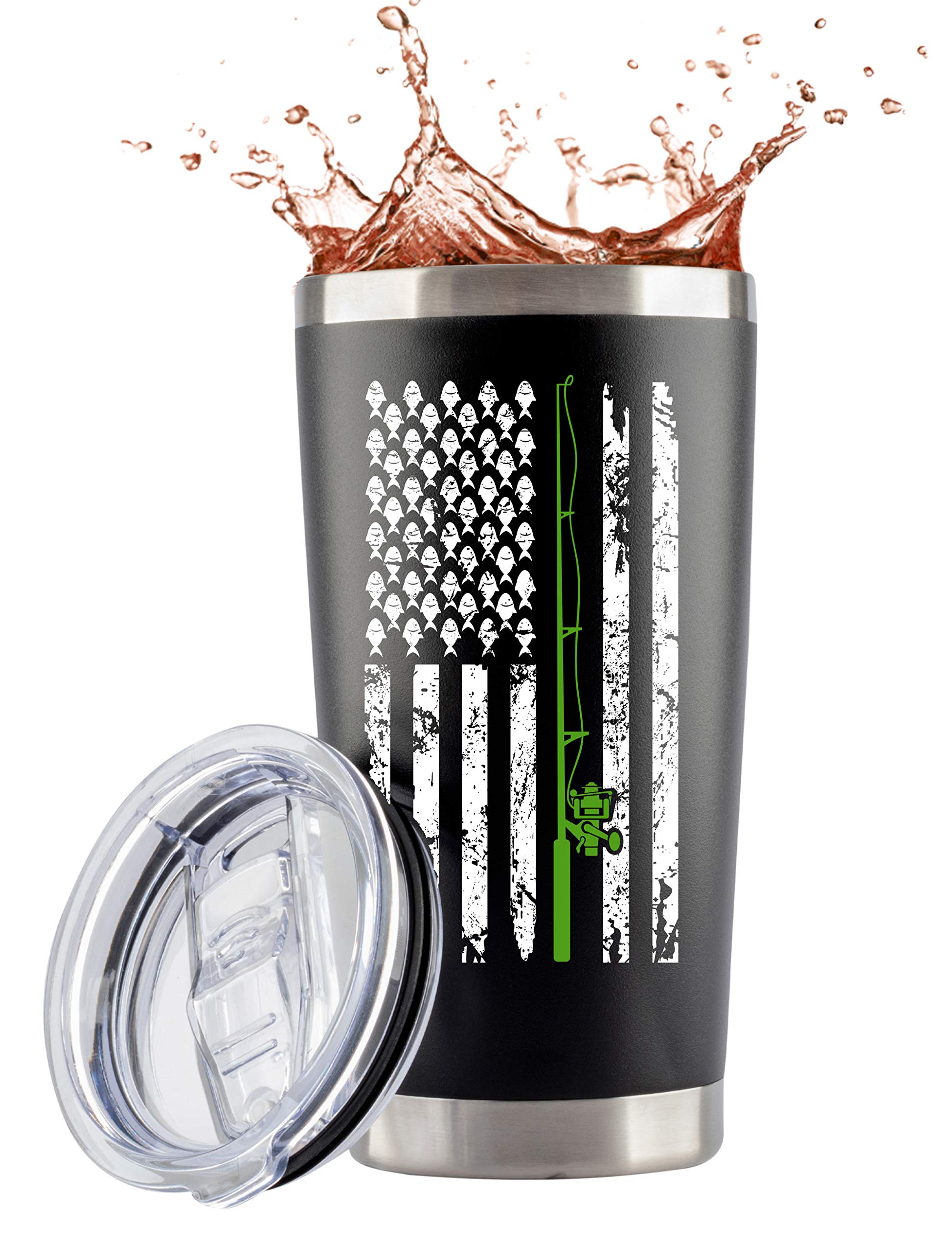 Fishing Gifts for Men - Fishing Tumbler - 20oz Stainless Steel Travel Tumbler/Mug w Lid for Coffee or Beer Cup | Fly Fishing | Funny Fisherman Decor Themed Stuff | by Globodyne Tumbler (20 Ounce)