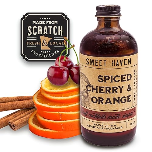 Sweet Haven Tonics Mezclador de cóctel con cereza y naranja especiadas, hecho a mano, todos naturales, ingredientes locales frescos con cero