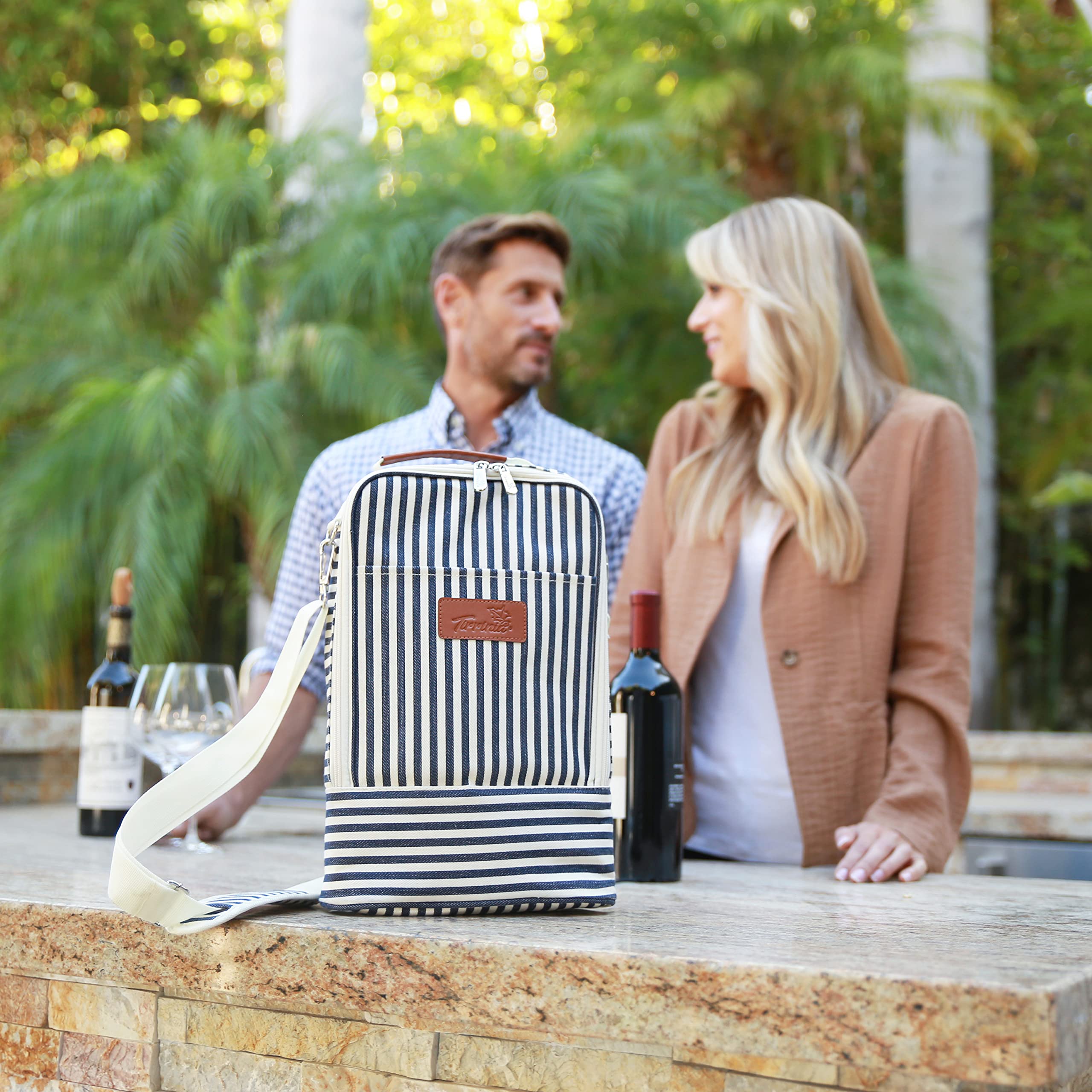 Sac à Vin Isotherme Portable Kato Tirrinia - Lot De 2, Contient 2 Bouteilles + Verres, 23x9x35 Cm