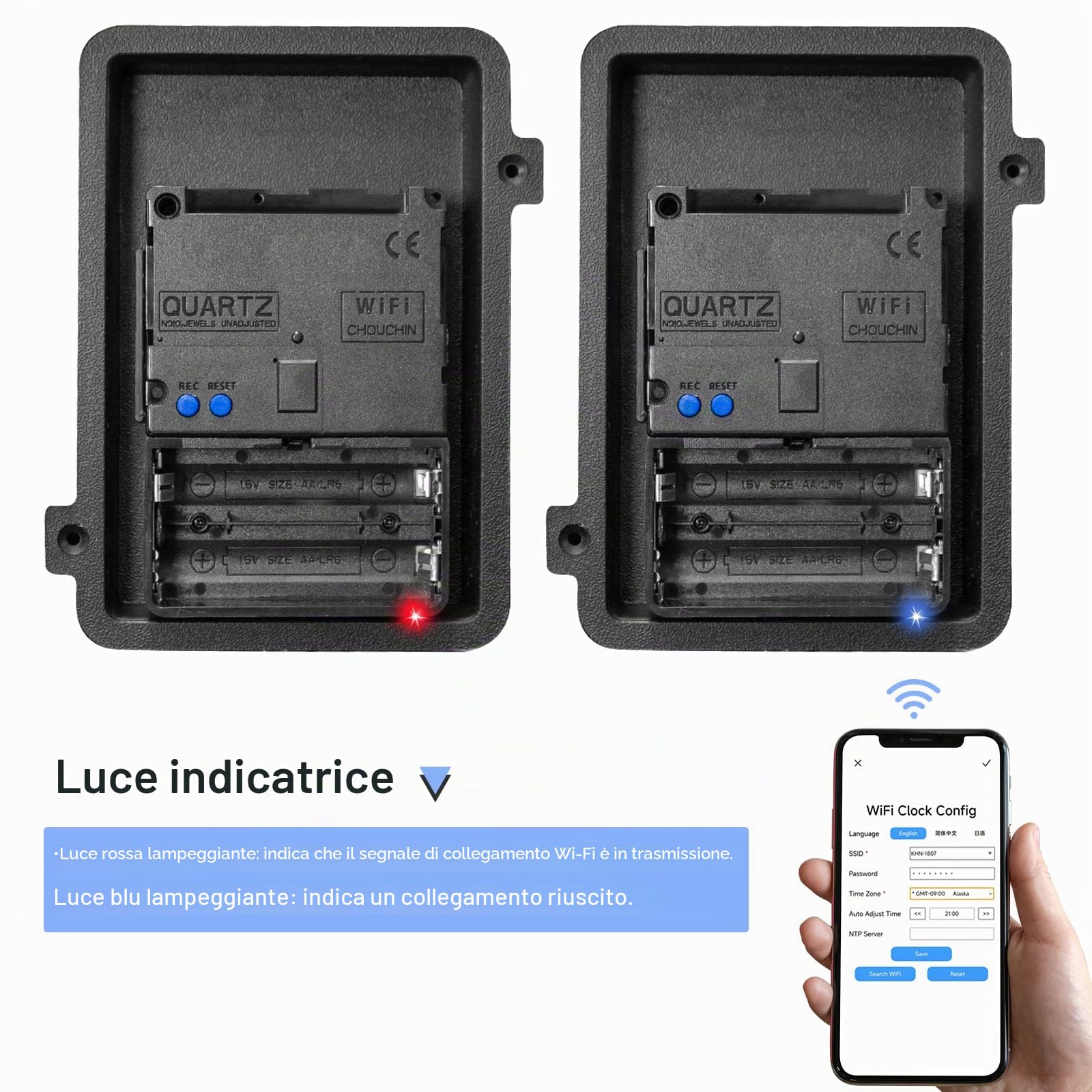 OCEST Orologio da parete analogico intelligente Wi-Fi da 25,4 cm, sincronizzazione e ora automatica, silenzioso, senza ticchettio, funzionamento a batteria, ampio display, facile da leggere, per casa