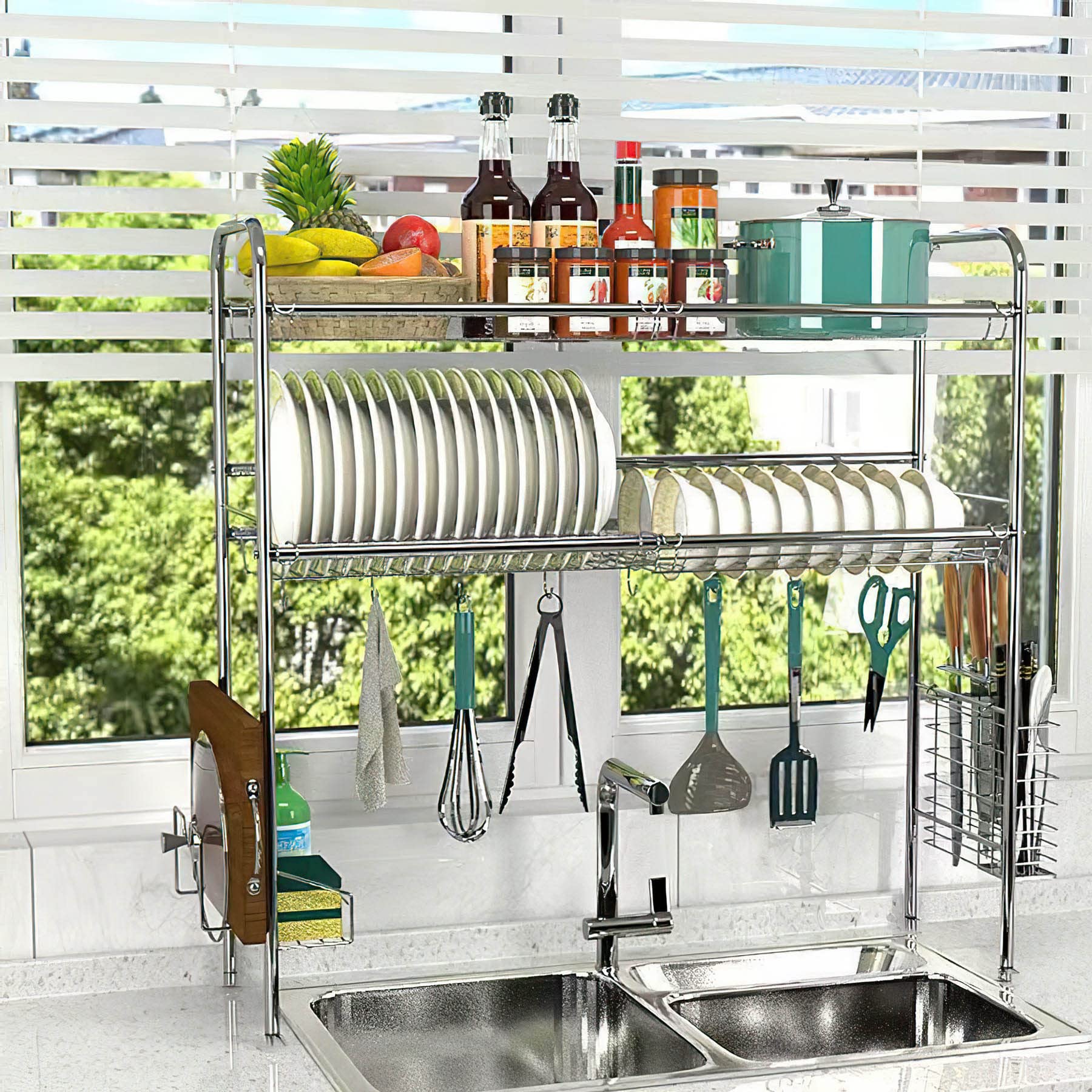 Amazon｜シンク上 水切りラック 2段ラック，水切りラックシンク上