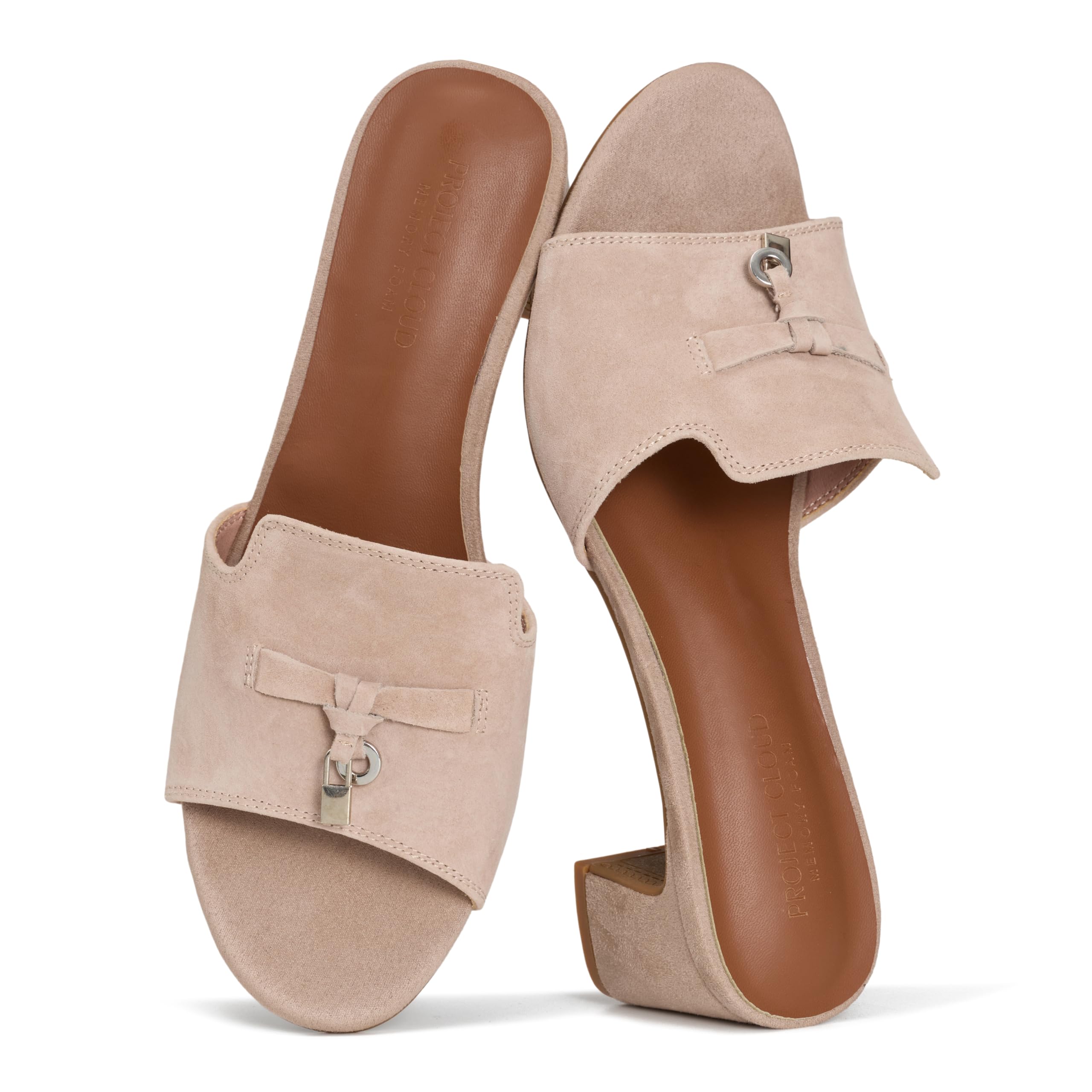 Project Cloud 100% Genuine Leather Sandals Women Footwear - Memory Foam Insole & Non-Slip Women Sandals Dressy - Lightweight Womens Heels Sandals - Slides for Women 2026 (Monaco)