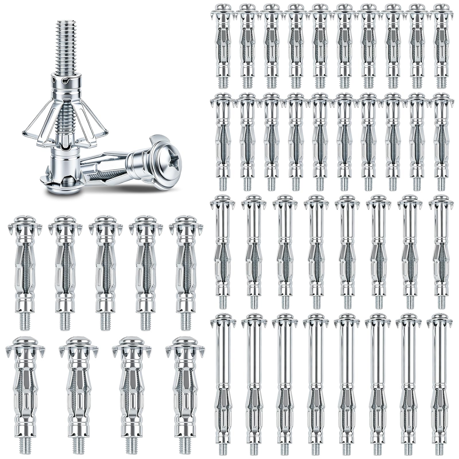 REJOECE 45 Pcs Hollow Wall Anchor,M4 M6 M8 Zinc Plated Steel Wall Anchor ﻿