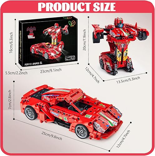 Miniatura 3 de Seyaom Juguetes de construcción para niños, 2 en 1, robot de construcción de automóvil, kit de construcción de diseño único, juguetes de carreras