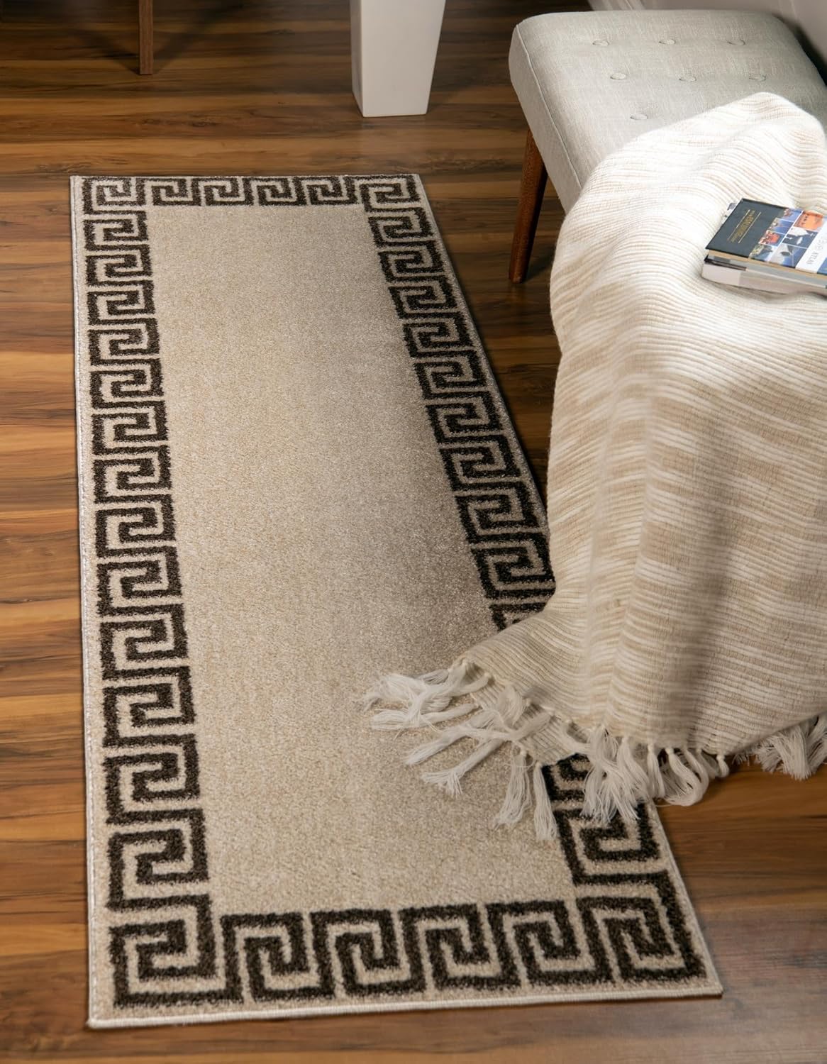 Rugs.com Hera Collection Rug – 6 Ft Runner Beige and Brown Medium-Pile Rug Perfect for Hallways, Entryways