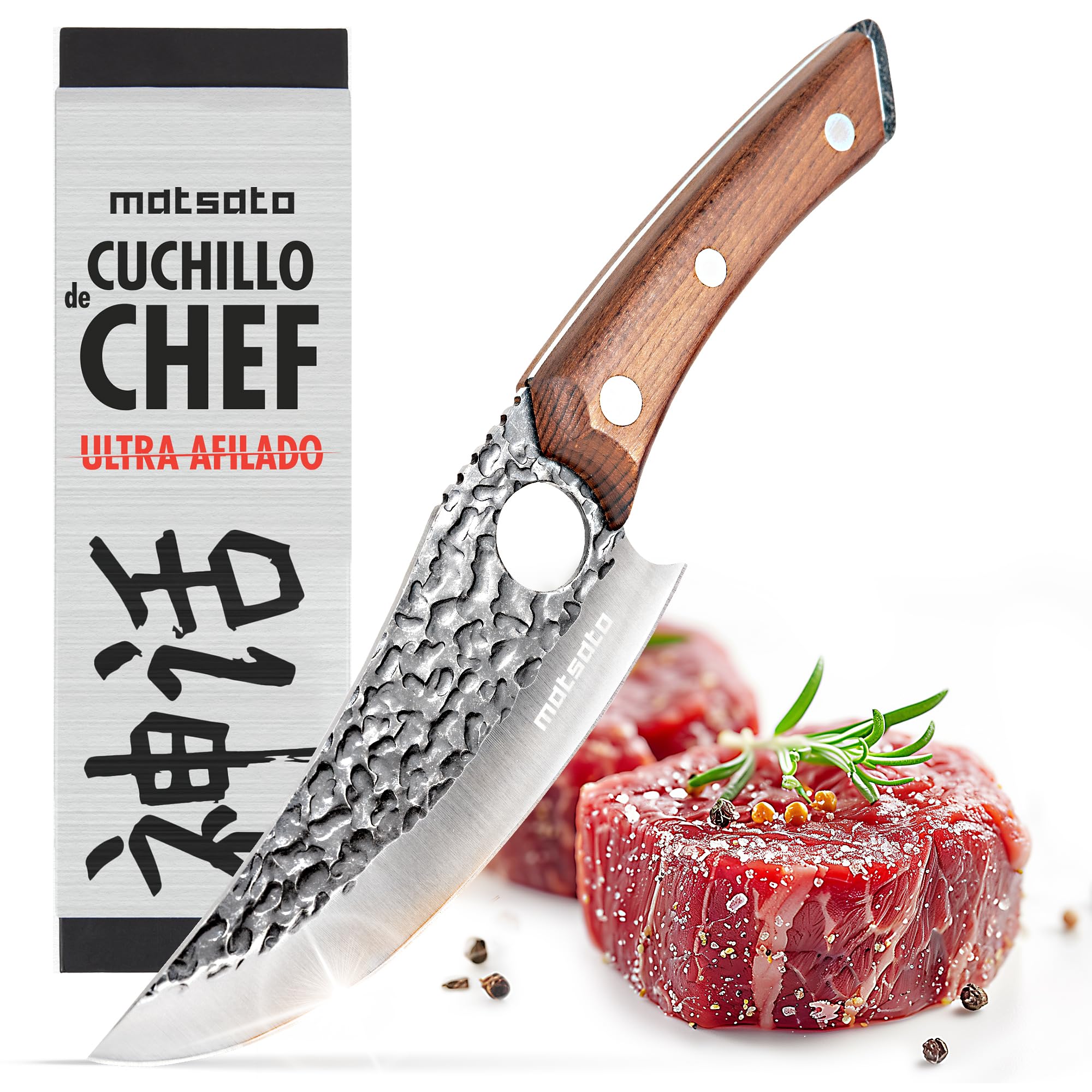 Matsato Cuchillos de Cocinero Profesional, 27.8cm, Acero Inoxidable, para Fruta, Verduras y Carne. Cuchillo de Acero Japonés