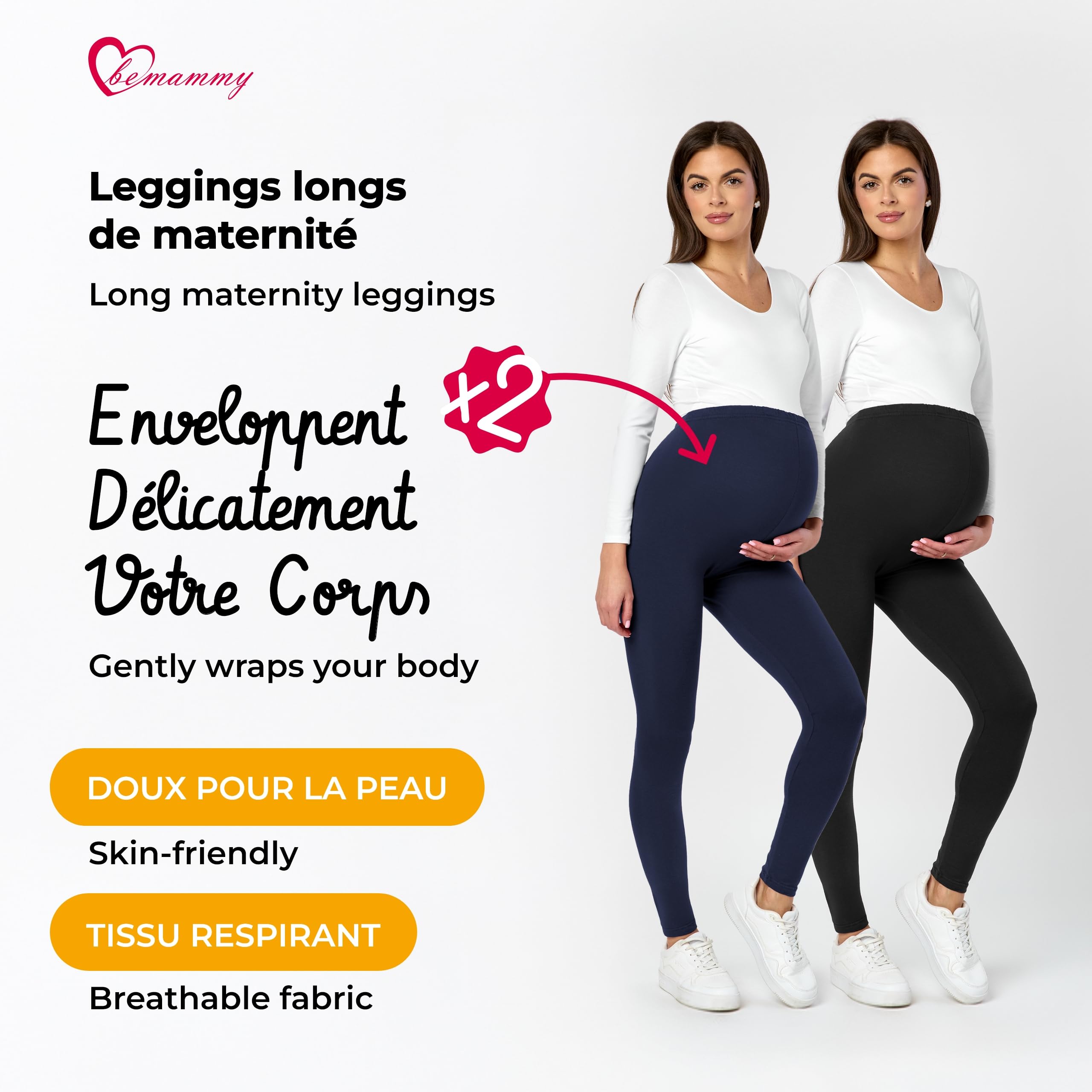 Be Mammy Lote de 2 Legging Grossesse Femme Long Legging Maternité Confortable BE20-230