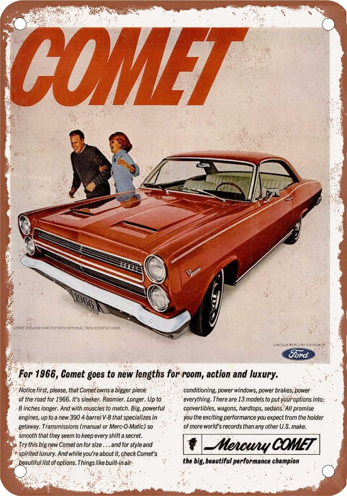 Miaomansenstore Metal Sign - 1966 Mercury Vintage Ad 07 - Old Retro Rusty Look Home Decor