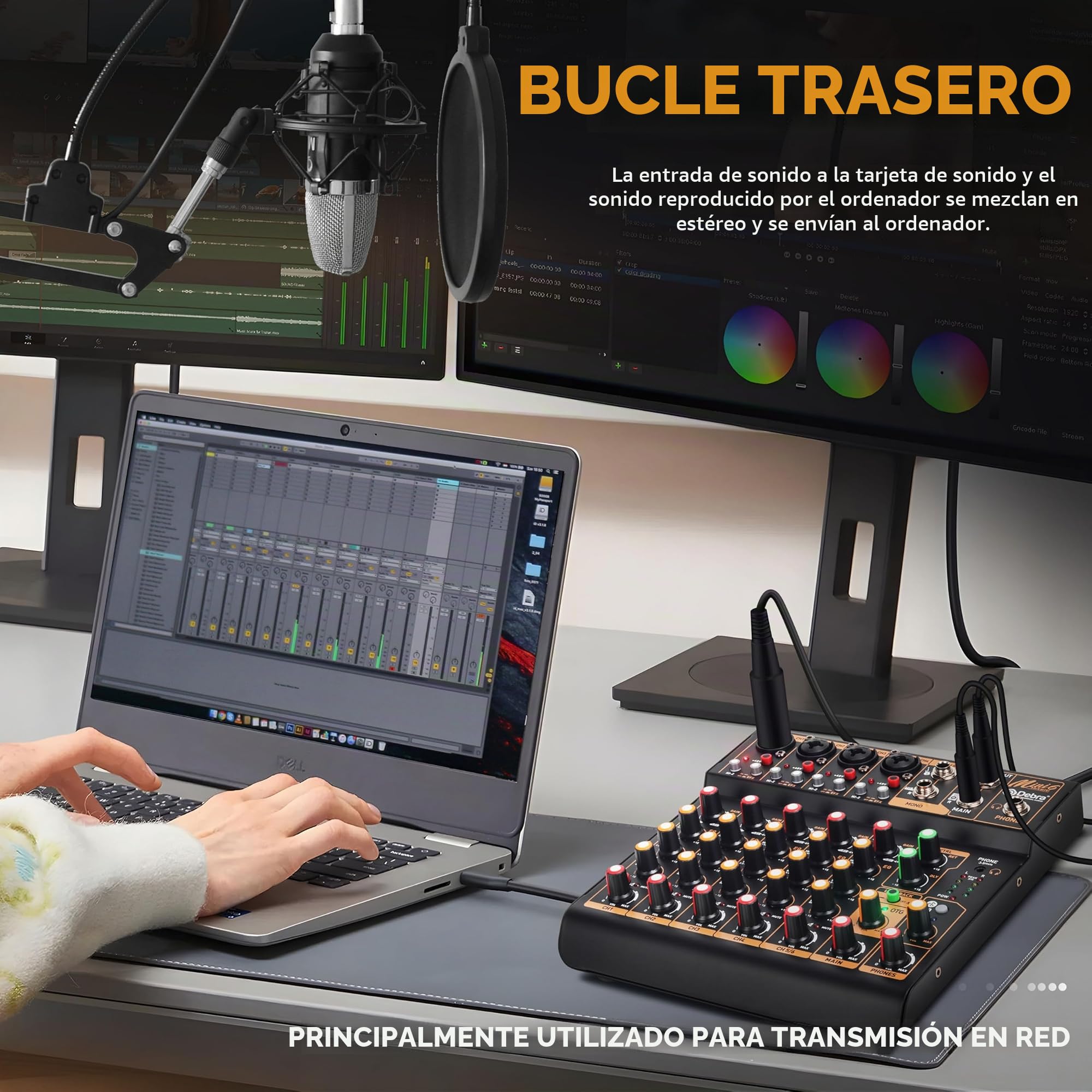 Mini6 Mezclador de Audio Profesional para DJ – 6 Canales, Interfaz USB, Bluetooth y Phantom Power 48V – Ideal para Streaming, Podcast y Eventos en Vivo